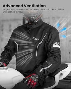 Chaqueta de Motocicleta ILM para Hombre, Negra, Manga Larga, Resistente al Viento, para Todas las Estaciones, Ropa de Carreras - Product Image 3