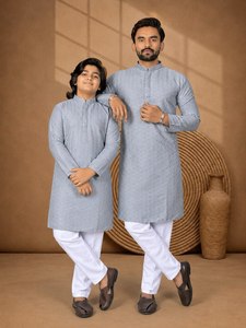 <b>Men's</b> Rayon Chikankari Embroidered <b>Kurta</b> <b>Pajama</b> Set Traditional Indian Ethnic Wear - Product Image 5