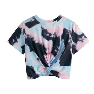 เสื้อครอปแขนสั้นคอกลมสไตล์ลำลองสำหรับผู้หญิงและเด็กผู้หญิง - Product Image 1