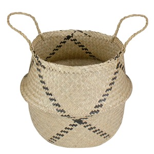 Beige Seagrass Belly <b>Basket</b> with Black Accents and Handles Handmade <b>Storage</b> <b>Basket</b> Wholesale eco-friendly Made in Vietnam - Product Image 4