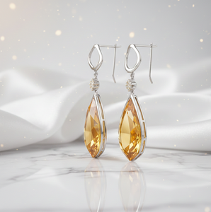 Boucles d'oreilles pendantes fantaisie en pierre précieuse jaune de 6 pouces, en argent sterling 925 plaqué or 18 carats, 22 grammes, bijoux de créateur - Product Image 5