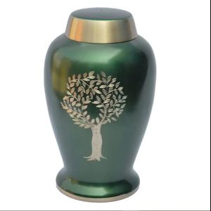 Gold Brass Cremation Burial Urn Metal <b>Memorial</b> Adult Ashes Keepsake Coffin Tree Design European 220 Cubic Inch Customizable - Product Image 1