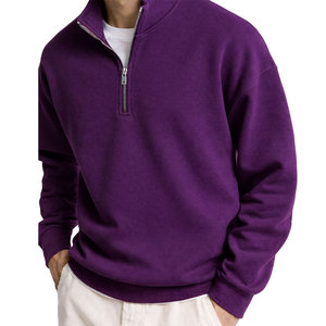 Vente directe usine – Sweat-shirt polaire personnalisé à quart de zip, noir uni, col montant, coupe classique, tricoté, pour l'automne - Product Image 4