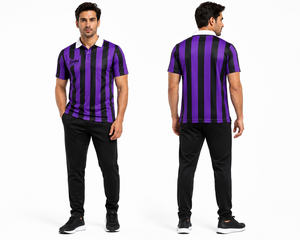 Camiseta Polo para Árbitro, Rayas Moradas y Negras, Cuello Blanco, Bolsillo en el Pecho, Manga Corta, para Oficiales de Fútbol Profesional - Product Image 5