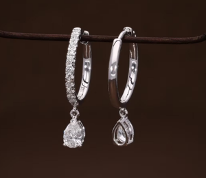 Pendientes de plata de ley 925 con diamantes cultivados en laboratorio en forma de pera, hermosos pendientes, regalo para ella. - Product Image 1