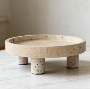 Bol décoratif de luxe en marbre sur piédestal, large, en pierre, pour fruits, centre de table, service de table, salons - Product Image 3