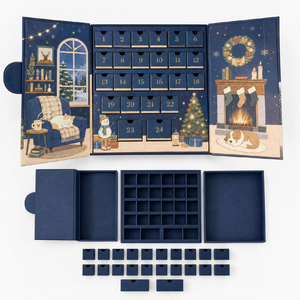 Calendario dell'Avvento di Natale Vuoto da 24 Giorni, Scatola Regalo Personalizzata Blu Navy a Forma di Libro, Confezione Magnetica in Cartone per il Conto alla Rovescia, Cioccolato - Product Image 3