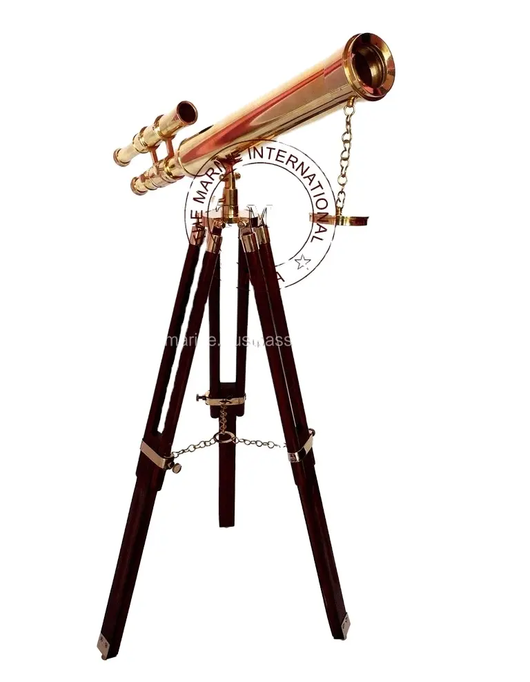 더블 배럴 망원경 삼각대 ~ 소장 해양 선물 ~ 18 "망원경 및 27" 삼각대 높이 해상 황동 나무