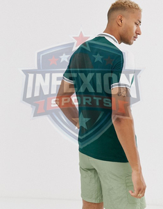 <b>Men's</b> Green <b>White</b> Color Blocked Short Sleeve <b>Polo</b> Shirt With Zipper Casual Style Oxford Fabric Breathable - Product Image 4