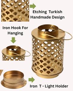 Moroccan Style Brass Lantern Decorative Candle Holder <b>Heat</b> Resistant Hanging Home Garden Outdoor <b>Lighting</b> - Product Image 4