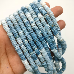 ลูกปัดโอปอลสีน้ำเงินธรรมชาติทรงรอนเดลล์ ลูกปัดพลอยหลวมสำหรับทำเครื่องประดับ ดีไซน์ DIY ลูกปัดรูปทรงลูกคิด ขายส่ง - Product Image 6
