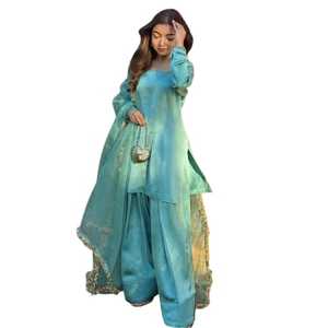 Farshi Shalwar Pakistani Traditional Wedding Dress Women Ethnic Cultural Fashion Salwar Kameez Crepe Silk Quick - Product Image 1