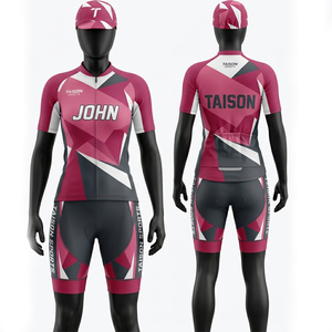 Uniforme de Ciclismo para Mujer, Poliéster Premium de 180 GSM, Transpirable, Diseño Geométrico Rojo y Negro, Logotipo Personalizado por Sublimación - Product Image 1