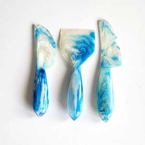 Ensemble de 3 spatules à salade en résine marbrée bleue, écologiques, lavables au lave-vaisselle - Product Image 4
