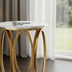 Luxury White Top Side <b>Table</b> Gold Stainless Steel Oval Base Modern Industrial Design End <b>Table</b> for Bedroom Warehouse Living - Product Image 2