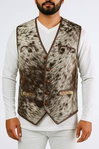 Chaleco sin Mangas de Pelo de Vaca de Alta Calidad, Chaqueta de Cuero Genuino Personalizada para Hombre - Product Image 2