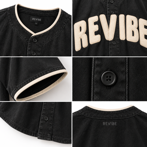 Custom Men's Oversized Baseball Style Jersey Washed <b>Black</b> <b>Button</b> Up Shirt Embroidered Logo Private Label OEM Manufacturer - Product Image 6
