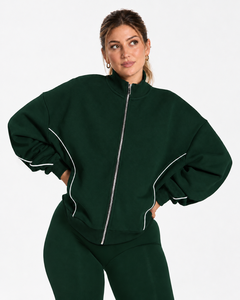 OEM <b>Women</b> Contrastline Zip Up Tracksuit Two Piece Casual Set Relaxed <b>Jacket</b> Wide Leg Pants Coordinated Outfit Wholesale Clothing - Product Image 3