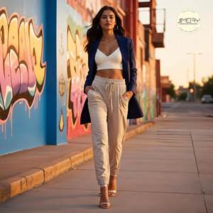 Vente en gros de pantalons décontractés stylés personnalisés pour femmes comprenant un pantalon cargo respirant, un pantalon baggy en lin - Product Image 5