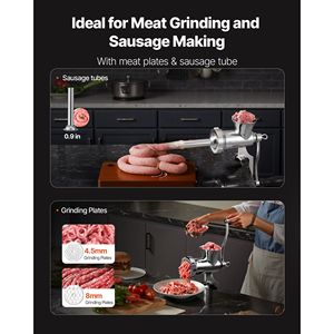 Tritacarne Manuale in Acciaio Inox 304 con Morsetto da Tavolo e Insaccatrice, 2 Dischi di Taglio - Product Image 4