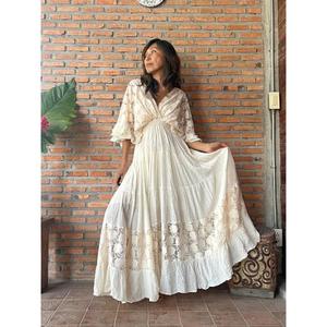 Boho Lace Trim Cotton <b>Maxi</b> Dress <b>Kaftan</b> for Ruffle Summer Quick Dry Floor-Length Casual Vintage Style Women's Dress - Product Image 5