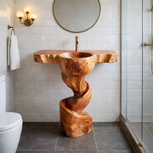 Rustic bathroom vanity sink live edge wash basin <b>wall</b> mount solid wood art decor - Product Image 2