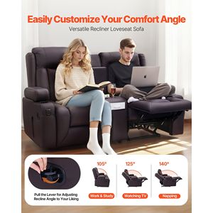 Divano Reclinabile Manuale a Due Posti con Portabicchieri e Porte USB, in Ecopelle PU, con Console Centrale - Product Image 2