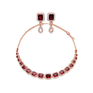 Red American Diamond Bridal Jewelry Set-Rose Gold 24K & 18K Gold Plated Zircon Earring Set - Product Image 3
