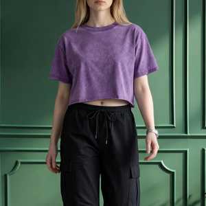 T-shirt en molleton de coton pour femme, col rond, manches courtes, coupe ample, séchage rapide, 220g, style décontracté, toutes saisons - Product Image 5