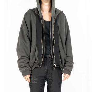 Sweat-shirt à capuche à double fermeture éclair, style streetwear pour homme, coupe ample, en polaire chaude, logo personnalisé, sweat-shirt décontracté d'hiver - Product Image 1