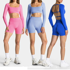 Nuevo Conjunto Deportivo Sin Costuras para Mujer, Cintura Elástica, Transpirable, Shorts Sin Costuras, Manga Larga, Conjunto de Yoga, Bra Deportivo Personalizado - Product Image 1
