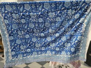 ผ้าคลุมชายหาดลายดอกไม้สีฟ้า ผ้าพันคอปารีโอผ้าฝ้าย ผ้าคลุมบิกินี่ลายบล็อกพิมพ์ กระโปรงคลุมชายหาดสไตล์โบโฮ ชุดว่ายน้ำ ชุดใส่เที่ยวรีสอร์ท - Product Image 5