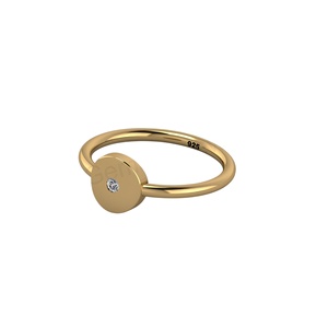 Anillo de Boda Apilable de Plata 925 con Diamante CZ Redondo de 8mm y Baño de Oro de 18k, el Más Vendido, Regalo para Ella - Product Image 1