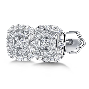 Pendientes de Diamantes Moissanite, Plata 925, Diseño de Halo Cuadrado, Joyería Brillante de Lujo para Mujer, Regalo de Boda - Product Image 1