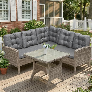 Conjunto de patio de cinco piezas de ratán natural que incluye cuatro sillones redondos y una mesa con tapa de cristal, disponible a precios de mayorista. - Product Image 2