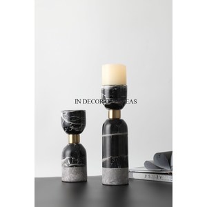 Ensemble de bougeoirs géométriques modernes noirs et dorés pour la décoration de la maison, design en métal durable, centre de table décoratif - Product Image 5