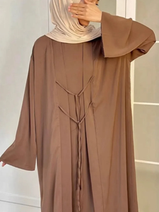 Ensemble 2 pièces Abaya en mousseline simple et modeste pour femme, Robe longue Caftan pour l'Aïd et le Ramadan 2026 - Product Image 3