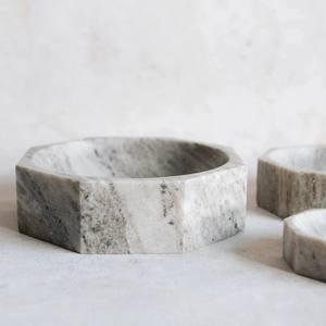 Bol en marbre gris clair, forme octogonale, vaisselle de cuisine moderne de luxe, bol à servir pour fruits et desserts - Product Image 2
