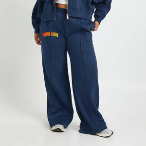 กางเกงวอร์มผู้หญิงผ้าคอตตอนผสม 100% คุณภาพสูง สีกรมท่า ทรงขาตรง เอวยางยืด ระบายอากาศดี ขายส่ง OEM - Product Image 4