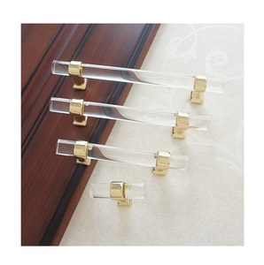 Hotel kitchen Door Acrylic Brass Door Handle Handmade Product Luxury Acrylic New Design Hot Sale Modern Brass with Round Acrylic - Product Image 1