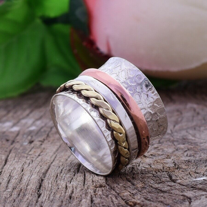 Bague tournante en argent sterling 925, faite à la main, pour soulager l'anxiété, bijoux - Product Image 2