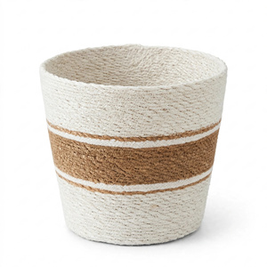 Pot de fleurs minimaliste en jonc de mer tressé fait main à prix abordable avec rayures bleues pour la maison et le sol, écologique, exporté du Bangladesh - Product Image 3