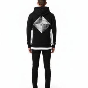Sudadera con Capucha Negra Oversize con Estampado Geométrico Cuadrado Personalizado, Transpirable, de Gran Peso, Tallas Grandes, Diseño OEM para Invierno - Product Image 2