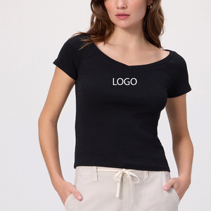 เสื้อยืดสตรีทแวร์/เสื้อยืดลำลองสำหรับผู้หญิง คอวี ดีไซน์ทันสมัย พร้อมโลโก้ที่ปรับแต่งได้ เสื้อยืดทรงหลวมสไตล์เกาหลี - Product Image 1