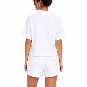 Ensemble décontracté deux pièces pour femme : Polo et short à manches courtes, tenue d'été en coton doux, ensemble assorti pour femme - Product Image 3