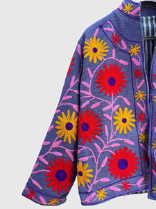 Veste en velours brodée à fleurs, col mandarin, manches longues, grande taille, vêtements d'hiver pour femmes, style élégant - Product Image 5