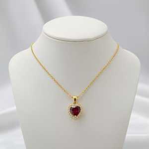 Colgante de corazón con halo de granate, plata de ley 925, chapado en oro de 14 quilates, delicada joya con piedra de nacimiento, regalo de San Valentín para mujer - Product Image 2