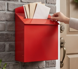 Boîte aux lettres murale en métal rouge de qualité supérieure, galvanisée, avec finition thermolaquée, étanche, accès par le dessus, pour courrier, documents et journaux - Product Image 3
