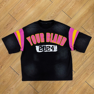 Custom Puff Print Black <b>T</b>-<b>Shirt</b> Heavyweight Sleeve <b>Striped</b> <b>Men</b> Oversized Streetwear Tee Drop Shoulder Cotton Graphic Top - Product Image 3