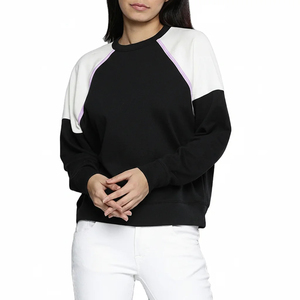 Sweat-shirt à col rond pour femme, à blocs de couleur, manches longues, coupe régulière, en coton tricoté, vêtements décontractés d'automne - Product Image 1